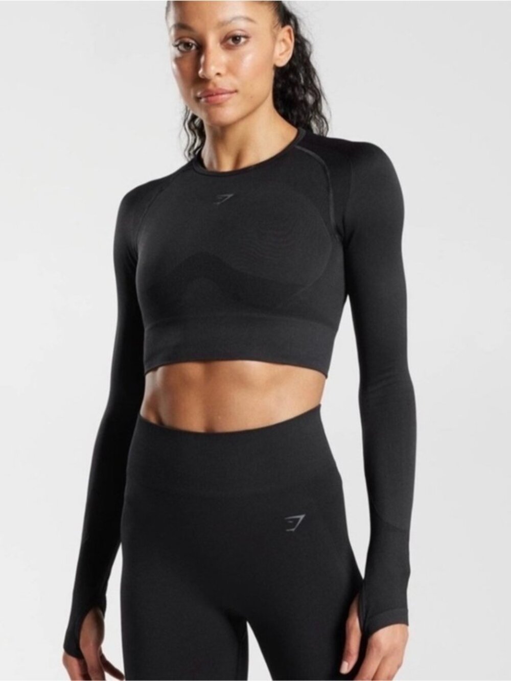 Gymshark Flex Sports Long Sleeve Crop Top Black Size Small